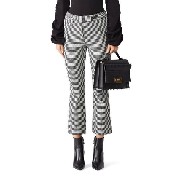 DEREK LAM 10 Crosby Pants Womens 0 Gingham Flare Trousers Blue Mid Rise Crop - Picture 1 of 10